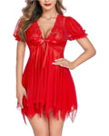 SARA-SI Women’s Red Lace Babydoll Lingerie | Nightwear with Deep V Neck & Bow Tie (Copy)
