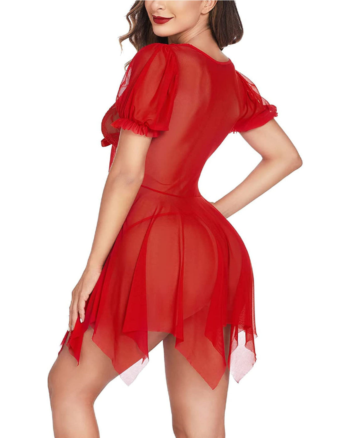 SARA-SI Women’s Red Lace Babydoll Lingerie | Nightwear with Deep V Neck & Bow Tie (Copy)