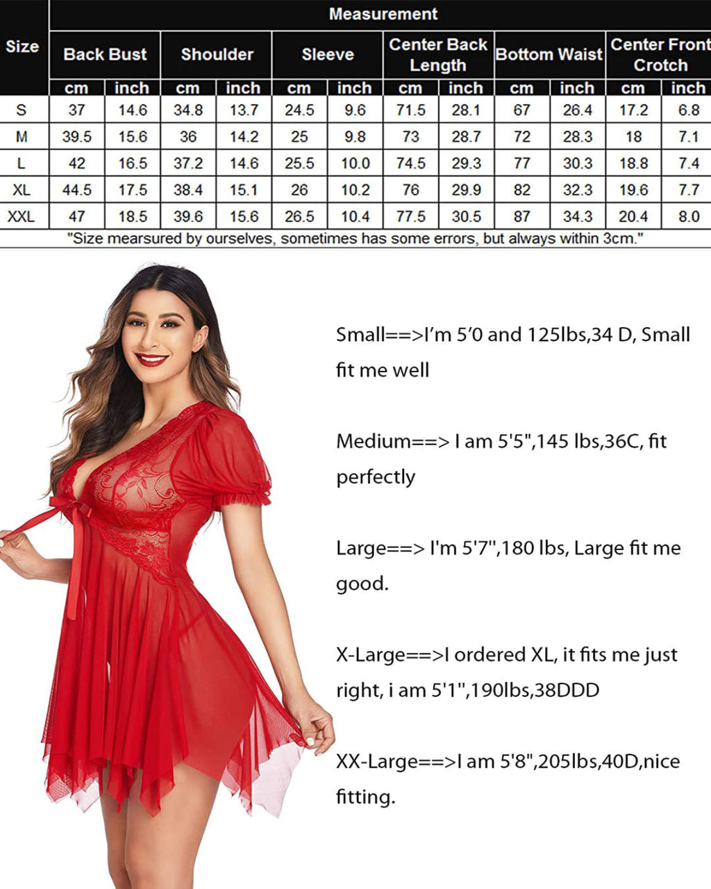 SARA-SI Women’s Red Lace Babydoll Lingerie | Nightwear with Deep V Neck & Bow Tie (Copy)
