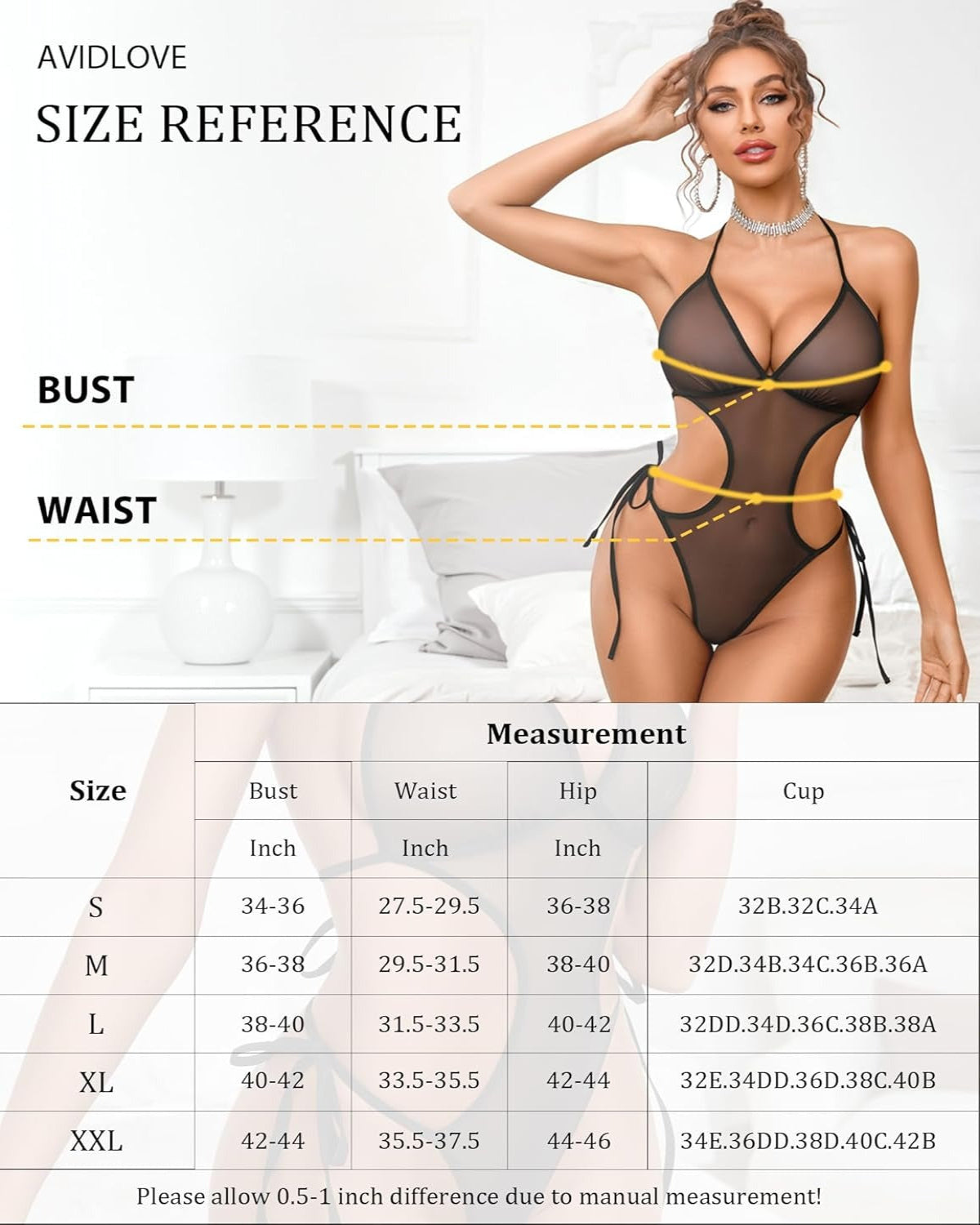 SARA-SI Women’s Black Sheer Cut-Out Bodysuit – Halter Neck Mesh Lingerie with Side Tie Design