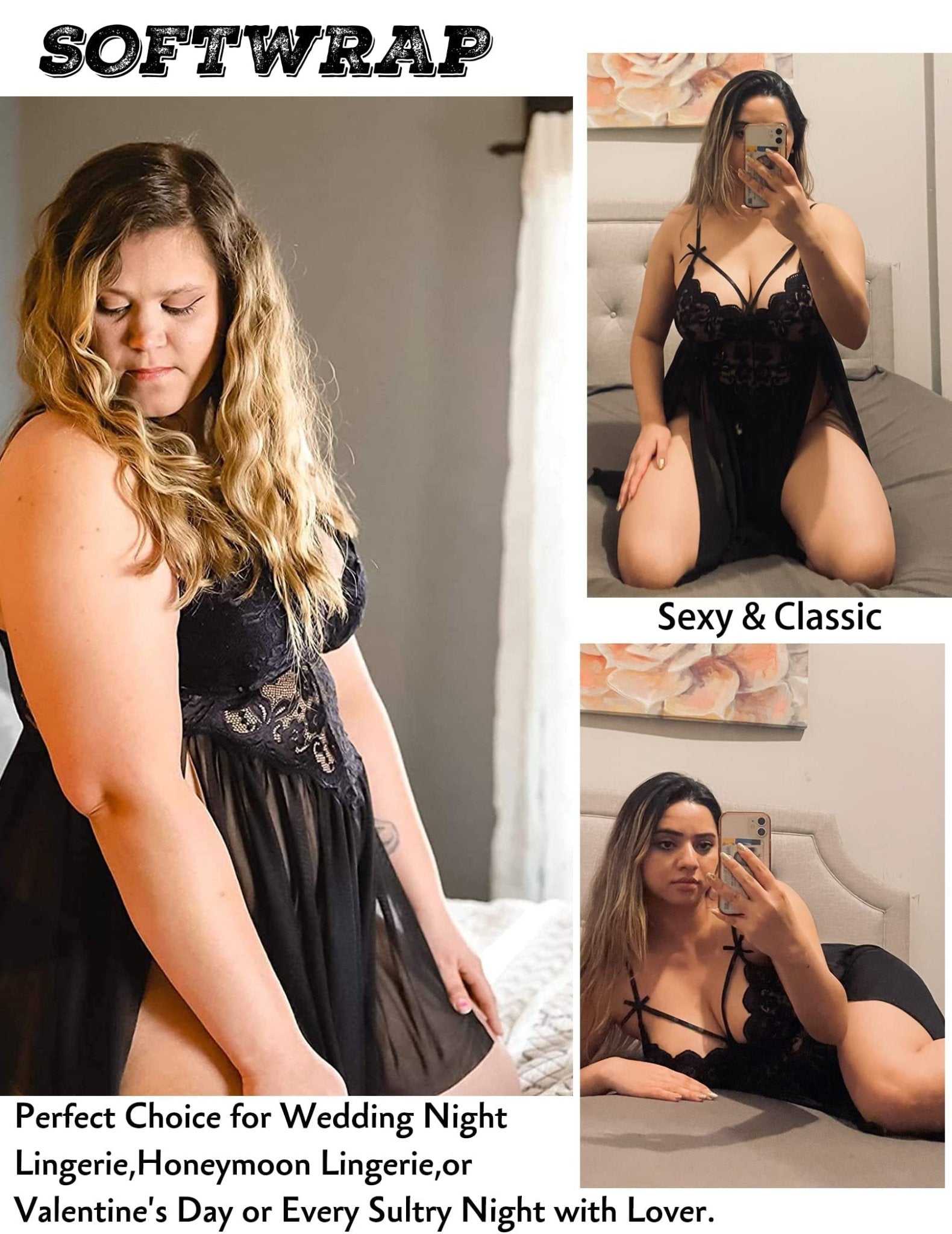 SARA - SI Black Lace Plus Size Babydoll Night Dress – Soft Mesh Deep Neck Sexy Nightwear - Sara - SI Couture LLPSARA - SI Black Lace Plus Size Babydoll Night Dress – Soft Mesh Deep Neck Sexy NightwearSara - SI Couture LLPSara - SI Couture LLP