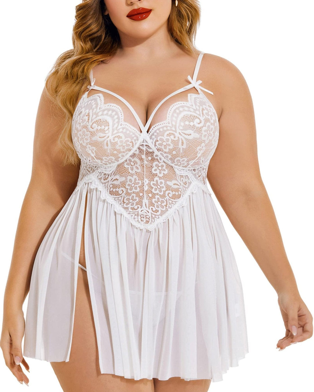 SARA - SI White Lace Babydoll Lingerie for Women | Plus Size Sexy Nightwear Dress | Honeymoon & Bridal Wear - Sara - SI Couture LLP