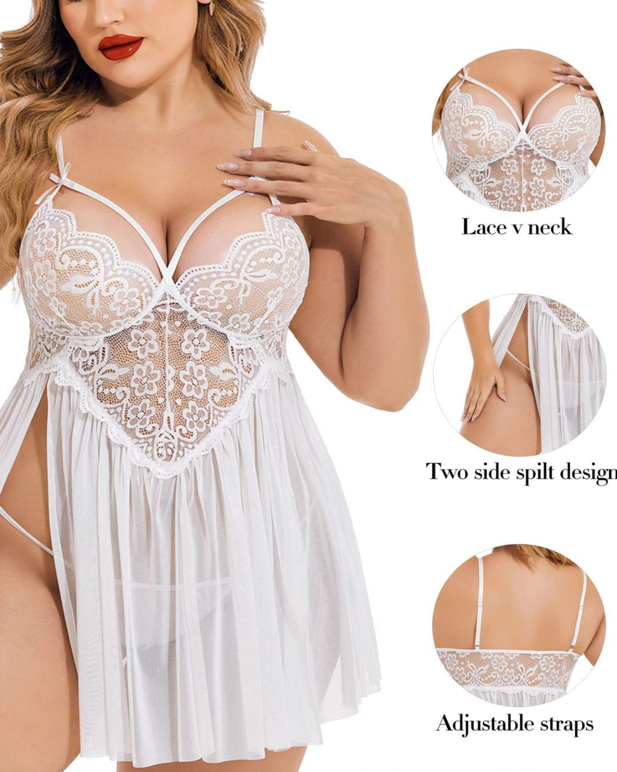 SARA - SI White Lace Babydoll Lingerie for Women | Plus Size Sexy Nightwear Dress | Honeymoon & Bridal Wear - Sara - SI Couture LLP