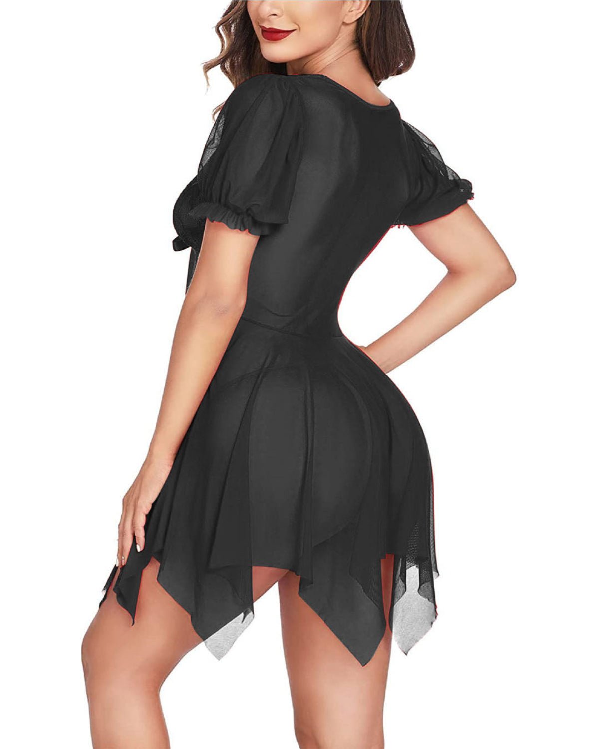 SARA - SI Women’s Black Lace Babydoll Lingerie | Nightwear with Deep V Neck & Bow Tie - Sara - SI Couture LLP