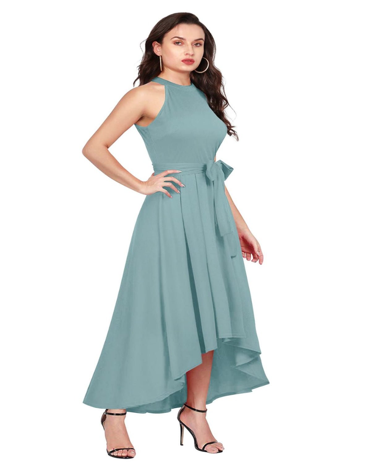 SARA - SI Women’s Solid Halter Neck High - Low Maxi Dress with Waist Tie Belt - Sara - SI Couture LLPSARA - SI Women’s Solid Halter Neck High - Low Maxi Dress with Waist Tie BeltSara - SI Couture LLPSara - SI Couture LLP