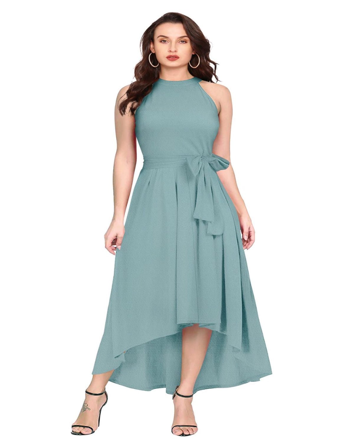 SARA - SI Women’s Solid Halter Neck High - Low Maxi Dress with Waist Tie Belt - Sara - SI Couture LLPSARA - SI Women’s Solid Halter Neck High - Low Maxi Dress with Waist Tie BeltSara - SI Couture LLPSara - SI Couture LLP