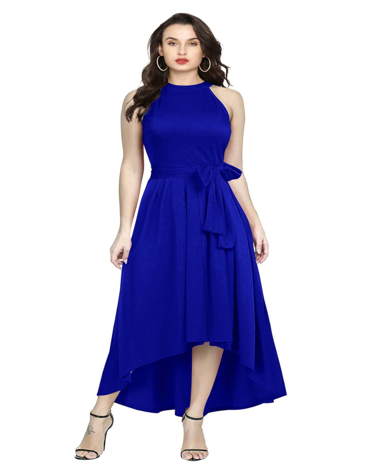 SARA - SI Women’s Solid Royal Blue Halter Neck High - Low Maxi Dress with Waist Tie Belt - Sara - SI Couture LLPSARA - SI Women’s Solid Royal Blue Halter Neck High - Low Maxi Dress with Waist Tie BeltSara - SI Couture LLPSara - SI Couture LLP