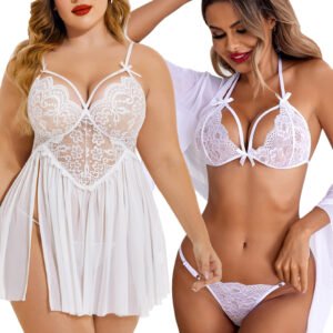 Romantic White Lace Lingerie Combo Set – Babydoll & Intimates Set