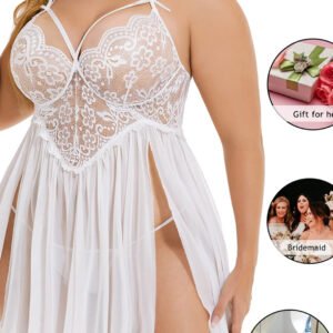 Elegant White Lace Babydoll Lingerie Nightwear with Matching Panty
