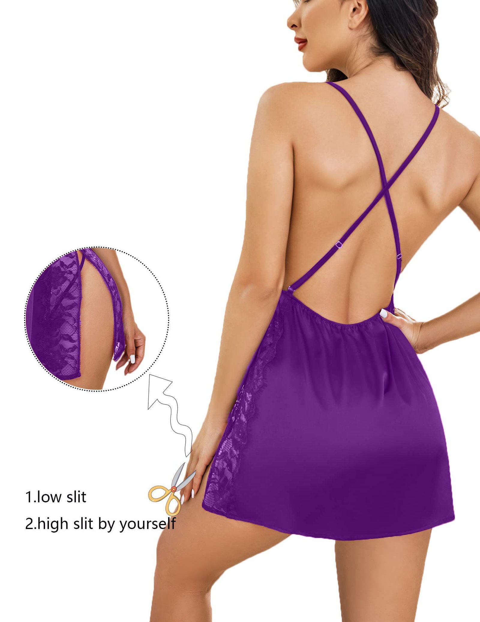 Purple Lace Babydoll Lingerie – Floral Lace Nightwear - Image 2